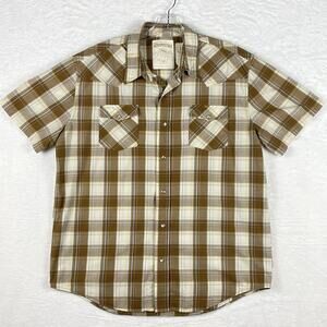 VTG Aeropostale Mens Large Beige Yellow Plaid Y2K Western Pearl Snap Shirt